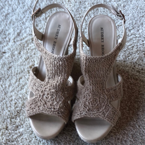 Audrey Brooke Shoes - Cork wedges with crochet detail